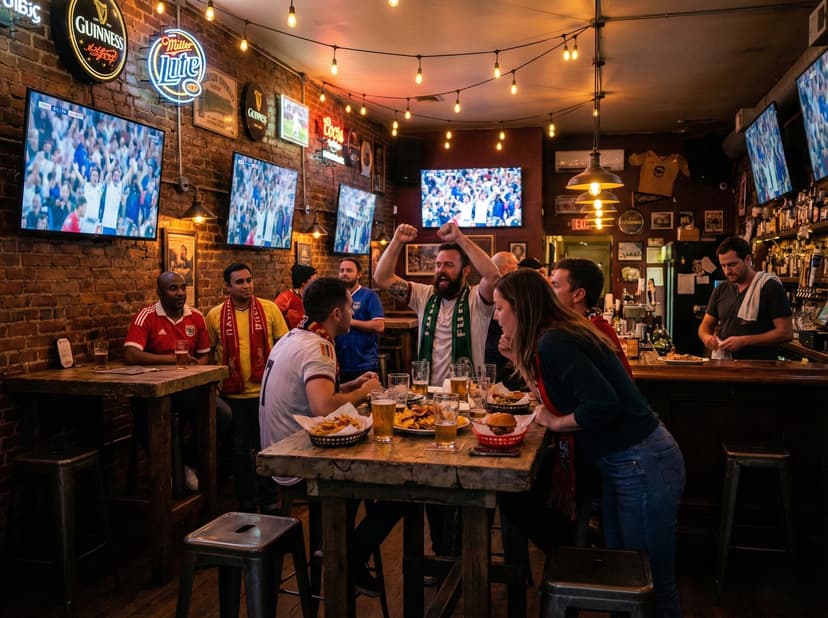 Fans watching the match at a local bar